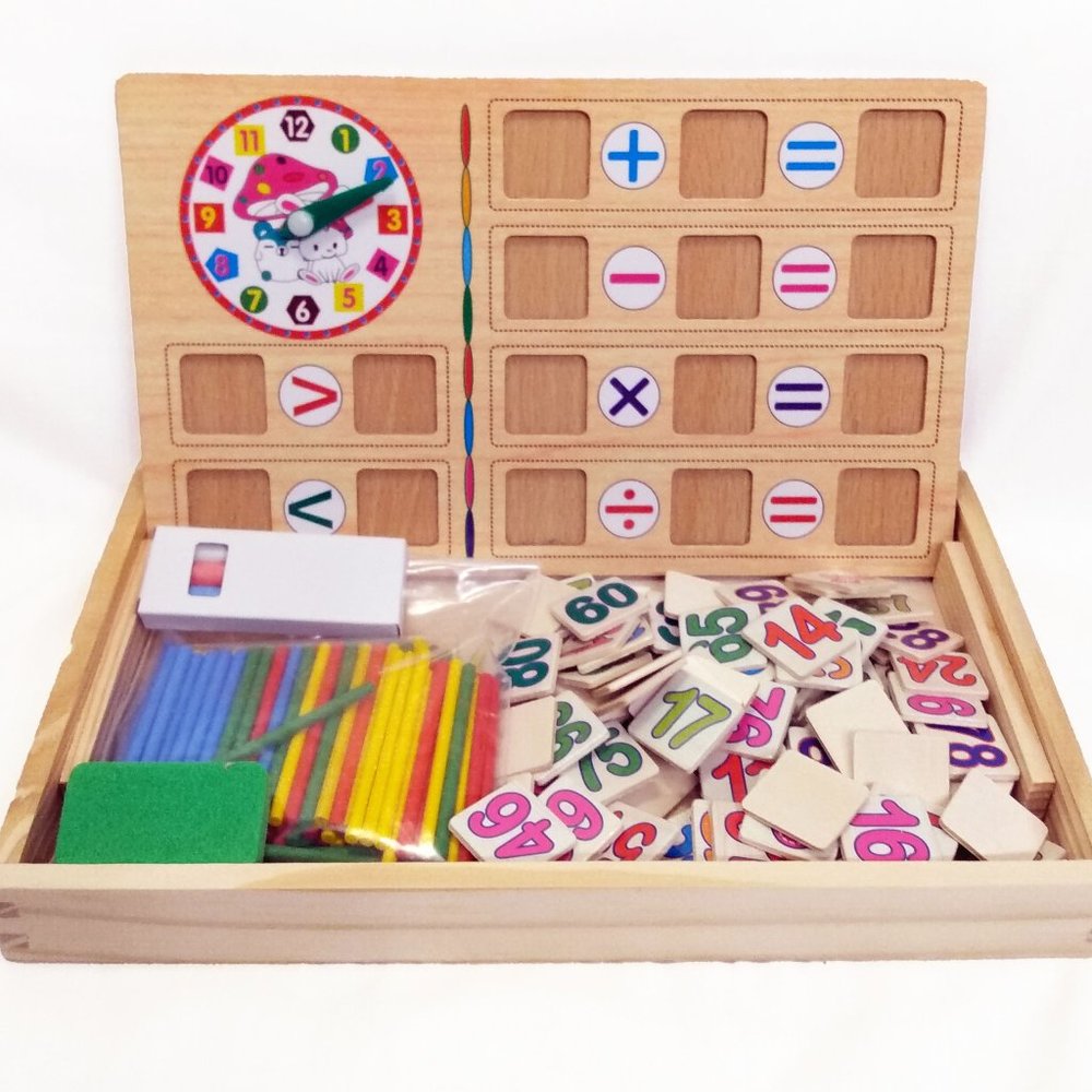 Preschool Montessori Learning Box-Blackboard/Numbers/Clock/Counting Sticks (2)